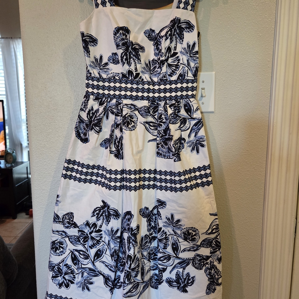 Vince Camuto Blue and White Dress Sz 0 Vintage Look